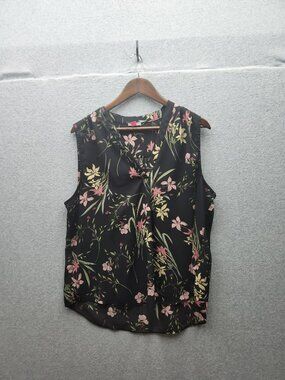 Vince Camuto Floral Sleeveless Blouse XL Black Pink Yellow Lightweight Polyester